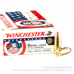50 Rounds of 9mm Ammo by Winchester USA Target Pack - 115gr FMJ