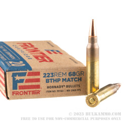 500 Rounds of .223 Ammo by Hornady Frontier - 68gr BTHP Match