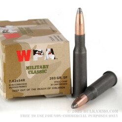 20 Rounds of 7.62x54r Ammo by Wolf Military Classic - 203gr SP