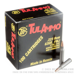 1000 Rounds of .223 Ammo by Tula - 62gr FMJ