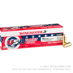 100 Rounds of 9mm Ammo by Winchester USA Target Pack - 115gr FMJ