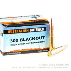 20 Rounds of .300 AAC Blackout Ammo by Australian Outback - 125gr Matchking HPBT