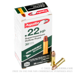 50 Rounds of .22 LR Ammo by Aguila - Hyper Velocity - 30gr CPHP