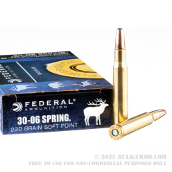 20 Rounds of 30-06 Springfield Ammo by Federal - 220gr SP