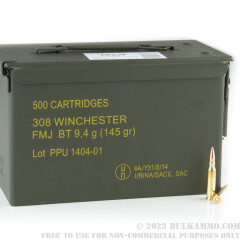 500 Rounds of .308 Win Ammo by Prvi Partizan in 50 Cal Ammo Can - 145gr FMJBT