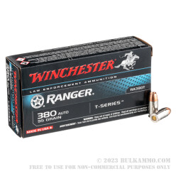 50 Rounds of .380 ACP Ammo by Winchester - Ranger T Series - 95gr JHP