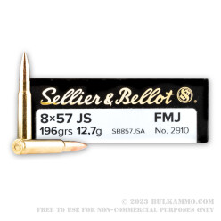 20 Rounds of 8mm Mauser Ammo by Sellier & Bellot - 196gr FMJ