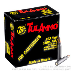 100 Rounds of .223 Ammo by Tula - 55gr FMJ