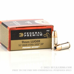 500 Rounds of 9mm Ammo by Federal Personal Defense - 147gr Hydra-Shok JHP