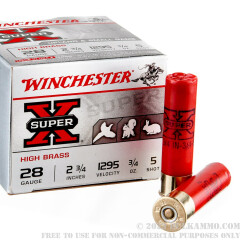 25 Rounds of 28ga Ammo by Winchester Super-X - 2 3/4" 3/4 ounce #5 shot