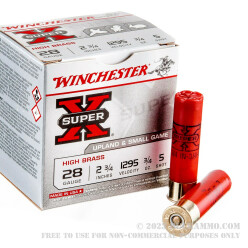 25 Rounds of 28ga Ammo by Winchester Super-X - 2 3/4" 3/4 ounce #5 shot