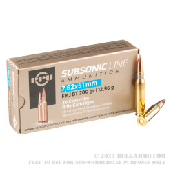 200 Rounds of 7.62x51mm Ammo by Prvi Partizan Subsonic - 200gr FMJBT
