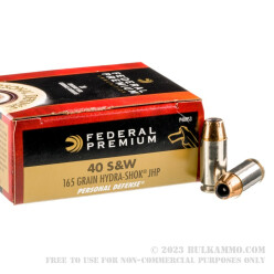 20 Rounds of .40 S&W Ammo by Federal - 165gr JHP