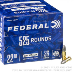 525 Rounds of .22 LR Ammo by Federal Champion - 36gr LHP