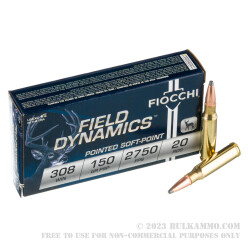 20 Rounds of .308 Win Ammo by Fiocchi - 150gr PSP