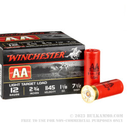 250 Rounds of 12ga Ammo by Winchester AA Light Target - 1 1/8 ounce #7 1/2 shot