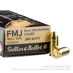 1000 Rounds of .380 ACP Ammo by Sellier & Bellot - 92gr FMJ