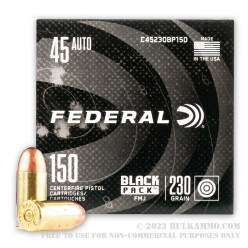 600 Rounds of .45 ACP Ammo by Federal Black Pack - 230gr FMJ