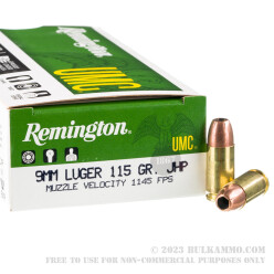 50 Rounds of 9mm Ammo by Remington UMC - 115gr JHP