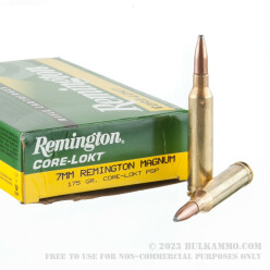20 Rounds of 7mm Rem Mag Ammo by Remington - 175gr PSP