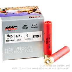 250 Rounds of .410 Ammo by PMC High Velocity Hunting Load - 1/2 ounce #6 Shot