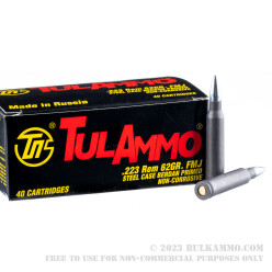 40 Rounds of .223 Ammo by Tula - 62gr FMJ