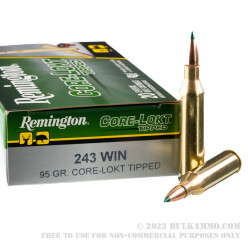20 Rounds of .243 Win Ammo by Remington Core-Lokt Tipped - 95gr Polymer Tipped