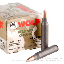 20 Rounds of .223 Ammo by Wolf WPA Military Classic - 62gr HP