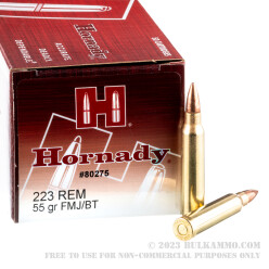 500  Rounds of .223 Ammo by Hornady - 55gr FMJBT