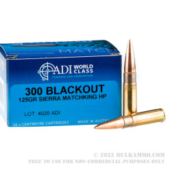 20 Rounds of .300 AAC Blackout Ammo by ADI World Class - 125gr HP MatchKing