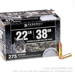 275 Rounds of .22 LR Ammo by Federal Range & Field Pack - 38gr CPHP
