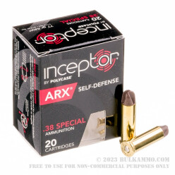 20 Rounds of .38 Spl Ammo by Polycase Inceptor - 77gr ARX