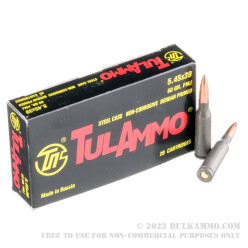 20 Rounds of 5.45x39mm Ammo by Tula - 60gr FMJ