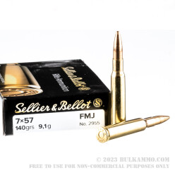 20 Rounds of 7x57mm Mauser Ammo by Sellier & Bellot - 140gr FMJ