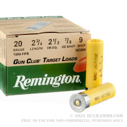 250 Rounds of 20ga Ammo by Remington Gun Club - 7/8 ounce #9 shot