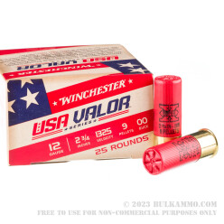 25 Rounds of 12ga Ammo by Winchester USA VALOR - 00 Buck