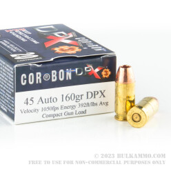 20 Rounds of .45 ACP Ammo by Corbon - 160gr DPX