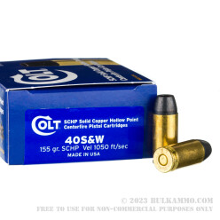 20 Rounds of .40 S&W Ammo by Colt - 155gr SCHP