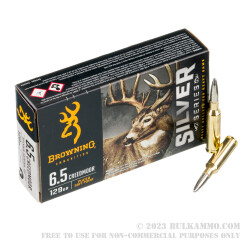 20 Rounds of 6.5 Creedmoor Ammo by Browning Silver Series - 129gr SP