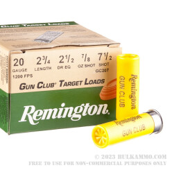 25 Rounds of 20ga Ammo by Remington Gun Club Target Load - 2-3/4" 7/8 ounce #7 1/2 shot