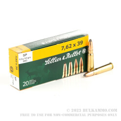600 Rounds of 7.62x39mm Ammo by Sellier & Bellot - 123gr SP