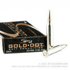 20 Rounds of .223 Rem Ammo by Speer Gold Dot - 75gr SP