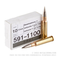 10 Rounds of 7.5x55mm Swiss Ammo by RUAG Munitions - 174gr FMJBT