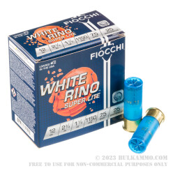 25 Rounds of 12ga Ammo by Fiocchi White Rino Super Lite - 1 1/8 ounce #7 1/2 shot