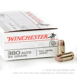 50 Rounds of .380 ACP Ammo by Winchester - 95gr FMJ