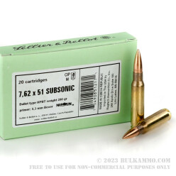 20 Rounds of Subsonic .308 Win Ammo by Sellier & Bellot - 200gr HPBT