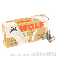50 Rounds of .45 ACP Ammo by Wolf Military Classic - 230gr FMJ
