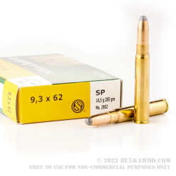 20 Rounds of 9.3x62mm Mauser Ammo by Sellier & Bellot - 285gr SP