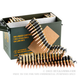 500 Rounds of 7.62x51mm Linked M80 Ammo by Magtech - 148gr FMJ-BT