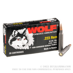 20 Rounds of .223 Rem Ammo by Wolf Performance (Steel Case) - 55gr FMJ
